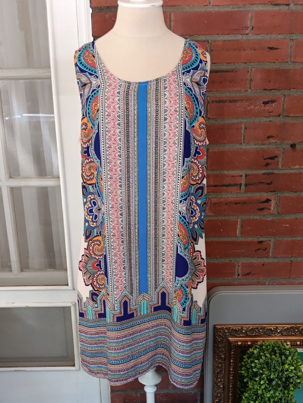 Artisan NY Sleeveless Lined Boho Medallion Paisley Print Tunic Shift Dress 10